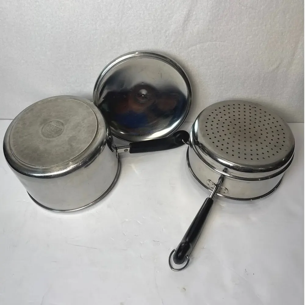 Vintage Revere Ware 3 Qt Saucepan w Double Boiler Insert Tri-Ply Disc Bottom